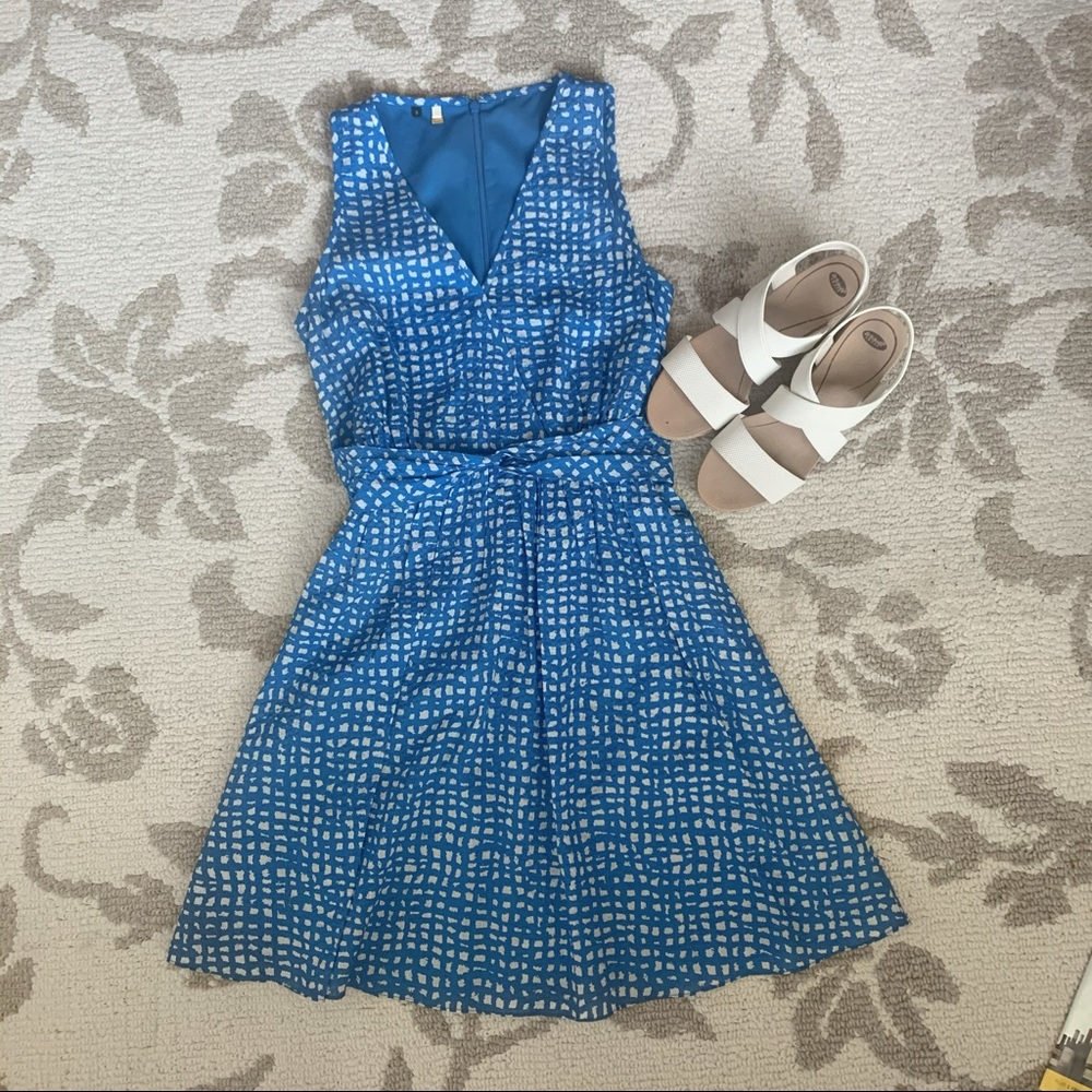 Anthropologie 4c cotton blue white pattern dress